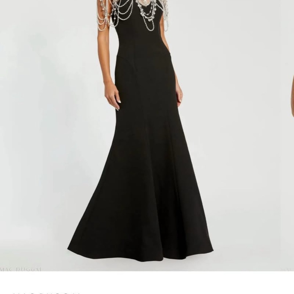 Mac Duggal Black Dress with Pearl Accents